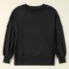 Women's Black Exposed Seam Drop Shoulder Round Neck Sweatshirt with Slits - Image 9