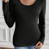 Women's Black Solid Scoop Neck Thermal Long Sleeve Top - Image 2