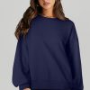 Women's Navy Blue Solid O Neck High Low Hem Pullover Sweatshirt - Casual and Comfortable - Image 3