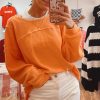 Women's Grapefruit Orange Solid Color Textured High Low Long Sleeve Top - Image 9