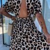 Women's Khaki Leopard V Neck Cinched High Waist Open Back Maxi Dress - Image 7