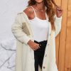 Women's Beige Contrast Flap Pocket Single Breasted Teddy Coat for Winter - Image 8