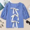 Women's Blue Stripe Tied Front Puff Short Sleeve Blouse - Playful & Feminine - Image 5