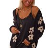 Women's Black Floral Print Knitted Open Front Loose Cardigan - Image 10