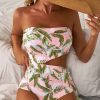 Women's Pink Tropical Asymmetric Cut-Out Halter Backless One Piece Swimwear - Image 3