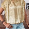 Chic Women's Gold Metallic Ruched Sleeve Blouse with Back Knot Detail - Image 3