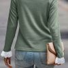 Women's Grass Green Seam Detail Long Sleeve Top with Lace Contrast Cuffs - Image 3