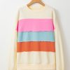 Women's White Colorblock Patchwork Crewneck Sweatshirt with Drop Shoulders - Image 6