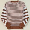 Women's Brown Stripe Geometric Textured Drop Shoulder Sweater - Image 6