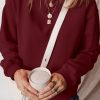 Women's Burgundy Solid Fleece Lined Drop Shoulder Terry Sweatshirt - Image 2