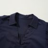 Elegant Navy Blue Plus Size Dress with Collared V Neck and Flutter Sleeves - Image 16