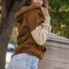 Women's Stylish Chestnut Color Block Half Zip Hoodie - Image 11