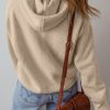 Women's Beige Solid Color Drawstring Hooded Drop Shoulder Pullover Sweater for Ultimate Comfort - Image 2