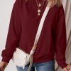 Women's Burgundy Solid Fleece Lined Drop Shoulder Terry Sweatshirt - Image 6