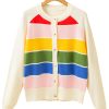 Women's White Stripe Colorful Pattern Button Front Sweater Cardigan - Image 5