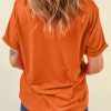 Women's Orange Glittering Pumpkin Face Graphic Crew Neck T-Shirt - Image 5
