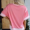 Women's Peach Blossom Half Sleeve Top with Raw Seam and High Low Side Split - Image 2