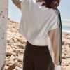 Women's Loose Fit White Striped Color Block Exposed Seam Sweatshirt - Image 7