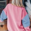 Women's Sky Blue Colorblock Patchwork Drop Shoulder Sweatshirt - Image 4