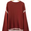 Women's Red Dahlia Color Contrast Trim Drop Shoulder Crew Neck Sweater - Image 8