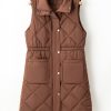 Women's Coffee Quilted Longline Puffer Vest with Stand Collar - Image 16