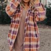 Women's Multicolour Plus Size Plaid Print Collared Button-Up Jacket for Winter - Image 15