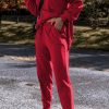 Chic Women's Racing Red Solid Color High Low Pullover and Slim Fit Pants Set - Image 3