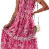 Women's Rose Floral Sleeveless Tasseled Lace-up Neck Tiered Midi Dress for Spring - Image 14