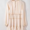 Women's Apricot Tiered Ruffled Puff Sleeve Loose Fit Mini Dress - Image 7