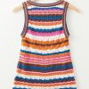 Women's Dark Blue Striped Textured Knit Crew Neck Sweater Vest for Casual Summer Outings - Image 7