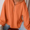 Women's Orange Fleece Lined Half Zip Hoodie with Kangaroo Pockets - Image 6