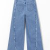 Women's Beau Blue Vintage Stitching Raw Hem Flared Jeans - Image 4