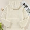 Women's Beige Fleece Zip Up Hooded Jacket with Pocket - Image 6