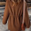 Women's Brown Half Zip Fleece Pullover Sweatshirt for Casual Comfort - Image 2