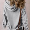 Women's Light Grey Fleece Lined Kangaroo Pocket Drawstring Hoodie - Image 2