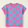 Women's Sachet Pink Colorblock Plaid Pattern Ribbed Trim Sweater Tank Top - Image 3