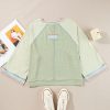 Women's Meadow Mist Green Waffle Knit Patchwork Raglan Top with Wide Bracelet Sleeves - Image 11