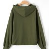 Women's Moss Green Fleece Lined Half Zip Hoodie with Kangaroo Pockets - Image 8