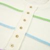 Women's White Rainbow Stripes Drop Shoulder Baggy Henley Sweater - Image 11