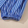 Women's Blue Stripe Tied Front Puff Short Sleeve Blouse - Playful & Feminine - Image 10