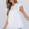 Women's White Lace Neckline Flutter Sleeve Blouse with Eyelet Details - Image 4