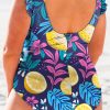 Women's Plus Size Blue Printed V Neck Wrap Knot Ruffled One Piece Swimwear - Image 10