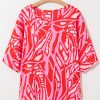 Women's Red Abstract Print V Neck Batwing Sleeve Oversized Blouse - Stylish and Lightweight - Image 5