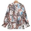 Women's White Floral Print Balloon Sleeve Button Up Casual Shirt - Image 3