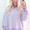 Women's Purple Stripe Loose Drop Shoulder Long Sleeve Top for Casual Wear - Image 8