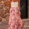 Women's Pink Abstract Watercolor Tie Dye Tiered Maxi Skirt - High Waist Bohemian Style - Image 3