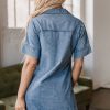 Women's Beau Blue Short Sleeve Collared Denim Mini Dress with Patched Pockets - Image 2