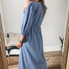 Women's Myosotis Chambray Deep V Neck Bracelet Sleeve Maxi Dress - Image 2