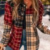 Women's Red Mixed Plaid Patchwork Retro Shacket - Image 3