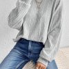 Women's Light Grey Textured Crossover Backless Knit Long Sleeve Top - Image 3